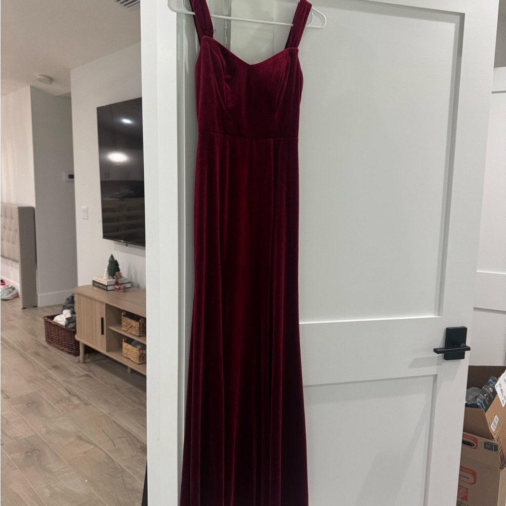 Azazie Deep Red Velvet Maxi Dress